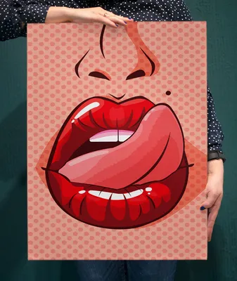 Картина на холсте (интерьерный постер) в стиле поп-арт \"Губы - французский  поцелуй\" с деревянным подрамником, размер 45x60 см - купить по низкой цене  в интернет-магазине OZON
