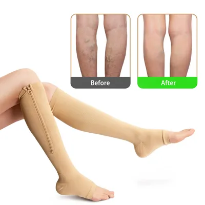 Медицинские компрессионные чулки, женские носки на молнии, для лечения  варикозного расширения вен, для мужчин, поддержка ног длиной до колена -  купить по выгодной цене | AliExpress
