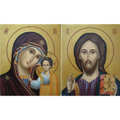 Венчальная пара икон для свадьбы Спаситель и икона Божья Матерь Казанская