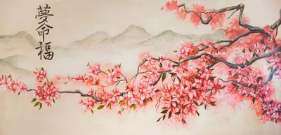 ветка сакуры рисунок на стене - Поиск в Google | Рисунки цветов, Рисунки,  Краска
