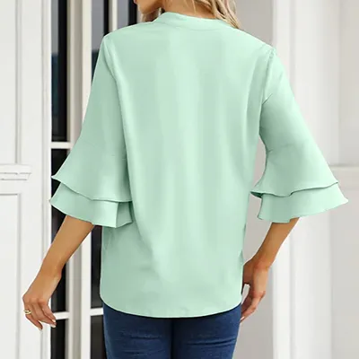 Женская блузка с оборками в несколько рядов, на молнии, с воротником,  модная свободная летняя блузка большого размера, элегантные женские Клубные вечерние  блузки в офисном стиле, 4/3 - купить по выгодной цене | AliExpress