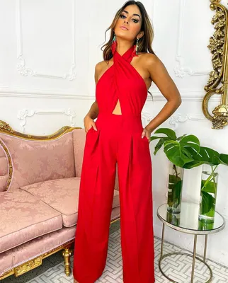 Сексуальный длинный красный атласный комбинезон, вечерние платья с  карманами, а-силуэт, в пол, с открытой спиной, длиной до пола, официальное  вечернее платье для женщин - купить по выгодной цене | AliExpress