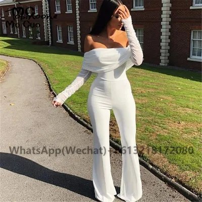 Белые женские комбинезоны 2021, вечерние платья, брючные костюмы с длинным  рукавом, платья для выпускного вечера, одежда для вечеринки - купить по  выгодной цене | AliExpress