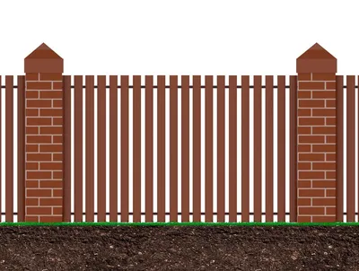 Забор из штакетника с кирпичными столбами - Забор в каждый двор