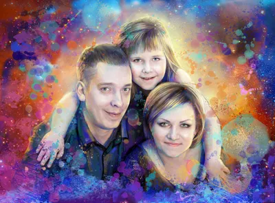 Семейный портрет по фото на холсте - правильная традиция... - Портреты и  шаржи по фотографии в Уфе