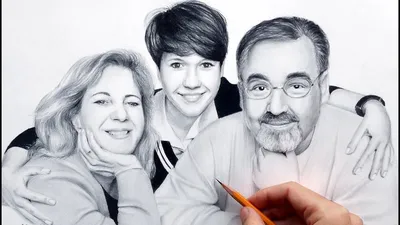 Семейный портрет - реалистичный рисунок карандашом за 4 минуты ;) - YouTube