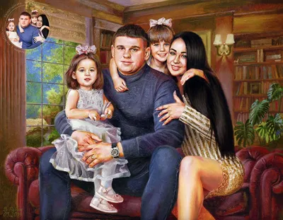 Семейный портрет на холсте маслом, семейный портрет на заказ в Киеве.