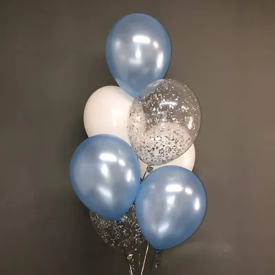 Фонтан из 7 шаров Нежность в бело-голубой гамме — ГрандШар