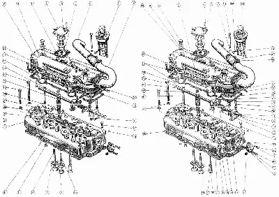 Головка цилиндров. Клапаны и толкатели клапанов Д-245 (Чертеж № 2: список  деталей, стоимость запчастей)