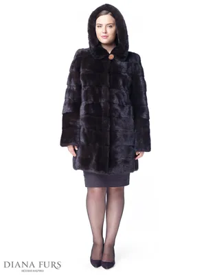 Шуба из норки канадской с капюшоном поперечка 90 см Т99 - магазин шуб Diana  Furs