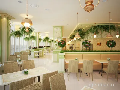 интерьер кафе, бара, ресторана в Стиле Прованс, в Французском стиле, в Стиле  Шебби Шик , c подвесными лампами, креслом