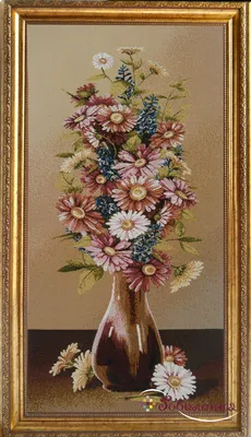 Гобелен картина Букет с Хризантемами- 70х40 см (багет 2) - Gobelenka.ru