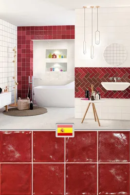 Плитка на стену в ванную комнату, красный квадрат, Испания