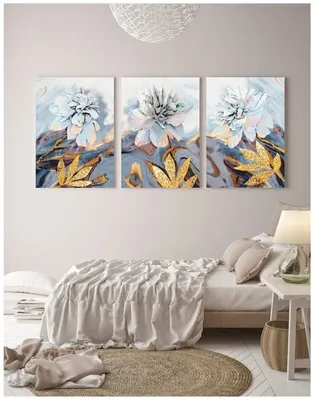 Набор из 3 интерьерных картин на холсте / \"Белые цветы — купить в  интернет-магазине по низкой цене на Яндекс Маркете