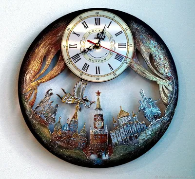 Часы Москва необычные настенные часы ручной работы русский сувенир –  заказать на Ярмарке Мастеров – HVRGXRU | Картины, Санкт-Петербург