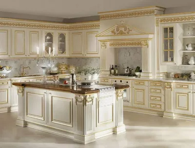 Интерьер кухни в стиле барокко Стоковое Фото - изображение насчитывающей  обед, декор: 177424900