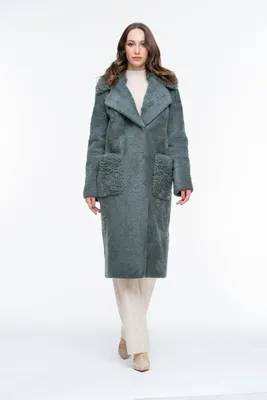 Пальто из овчины керли в стиле \"teddy bear coat\" арт. К-92 цвет мята.