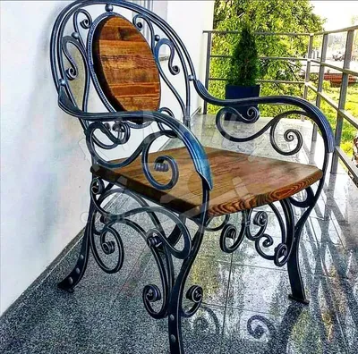 Кованое витое кресло с деревянным сиденьем КРС-118: купить в Москве, фото,  цены