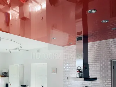 Глянцевый красный натяжной потолок для кухни НП-874 - цена от 1000 руб./м2