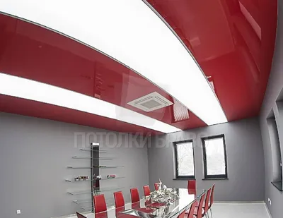 Глянцевый красный натяжной потолок с диодными лентами НП-768 - цена от 1800  руб./м2