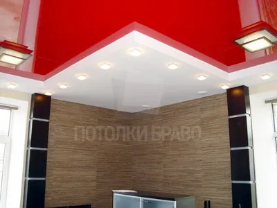 Двухуровневый красно-белый натяжной потолок НП-766 - цена от 1710 руб./м2