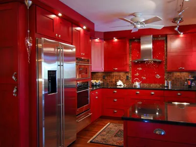 Красная кухня в интерьере - 68 фото