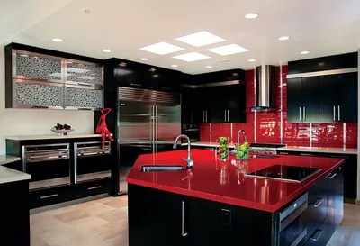 Красно черная кухня - 65 фото