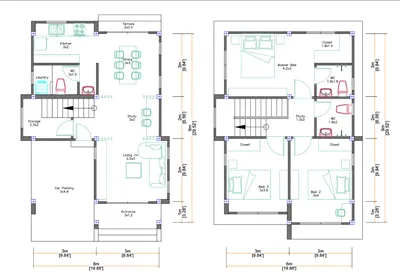 20x30 Small House Design 6x9 Meter 3 Beds PDF Plans - SamHousePlans