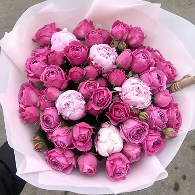 19 пионов и пионовидных роз | Бесплатная доставка цветов по Москве