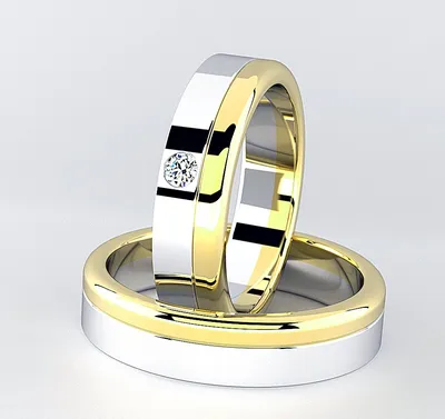 Парные обручальные кольца из двух видов золота Белое и желтое золото 585*  пробы Бриллиант на заказ в Красноярске || Dynasty