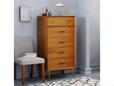 Высокий комод Mid-Century 5-Drawer Chest - Narrow с пятью выдвижными ящиками