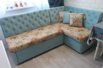 Угловой диван со спальным местом на кухню (Бирюзовый) на заказ. Размеры и  материал на выбор!