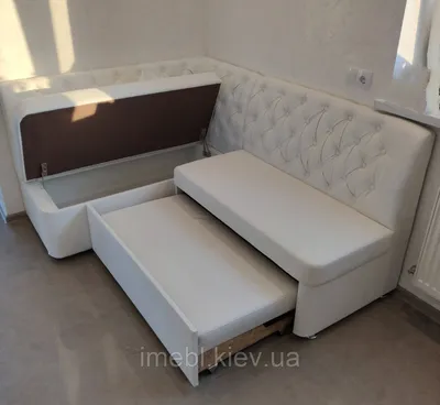 Кухонный угловой диван со спальным местом и ящиком (Белый) на заказ.  Размеры и материал на выбор!