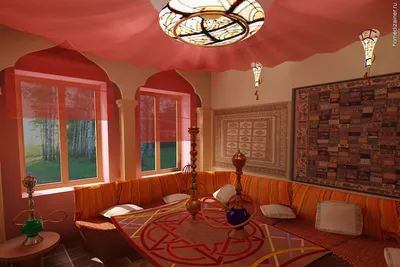 Дизайн комнаты в восточном стиле в кафе-пабе