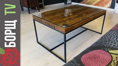 Simple coffee table made of wood, metal and glass DIY - YouTube