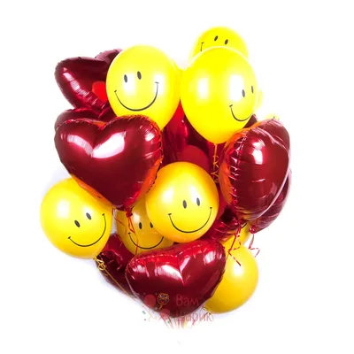 Купить Композиция из гелиевых шаров красных сердец со смайлами в  Зеленограде с круглосуточной доставкой арт. 10349