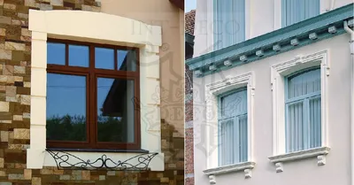 Фасадный декор из пенопласта-обрамление окон на фасаде дома|Int-Deco