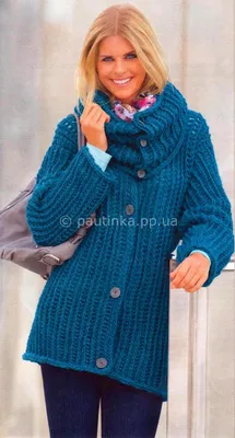 Вязаное пальто со съемным воротником | Вязание спицами, крючком, схемы  вязания