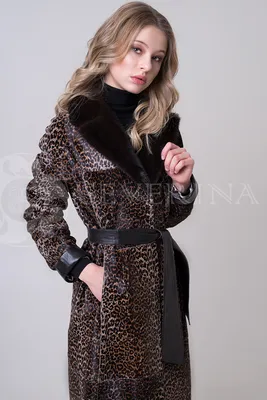 Шуба-пальто из пони с леопардовым принтом и отделкой мехом норки О-001 -  Меховой магазин одежды SEVERINA - Эксклюзивные меховые изделия! Цены от  производителя! М-001