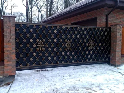 Красивые ворота для частного дома с забором и калиткой - 39 фото