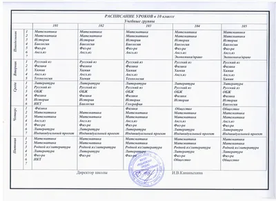 Расписание уроков для 10 класса