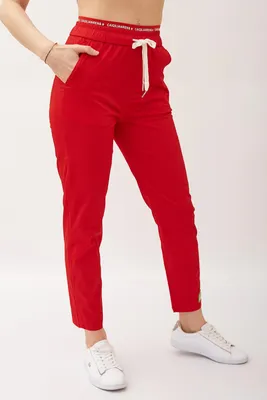 Женские брюки с карманами с поясом на кулиске длина брючин 7/8 Трикотаж  40-50 размеры | АлиЭкспресс