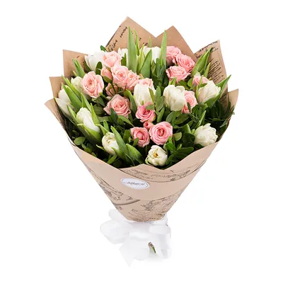 Букет из тюльпанов и кустовых роз - купить в Москве по цене 2890 р - Magic  Flower