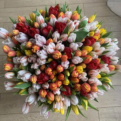 201 красно-розовый микс из тюльпанов в букете | Бесплатная доставка цветов  по Москве