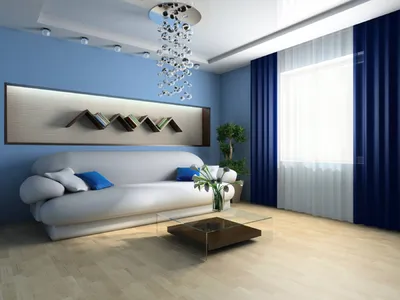 Синий интерьер гостиной - 64 фото