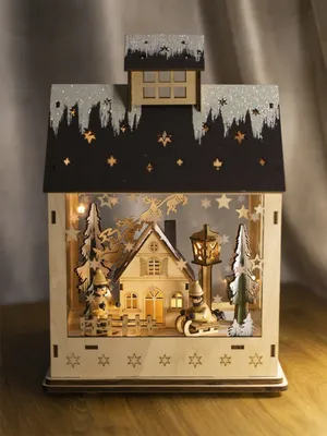 Домик новогодний с подсветкой деревянный декор подарок 29 см SHINE!  17213338 купить в интернет-магазине Wildberries