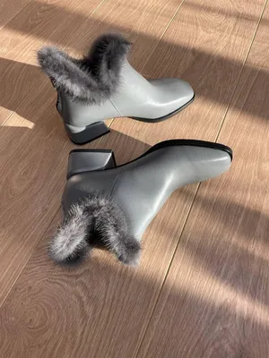 Модные женские кожаные ботинки серые с опушкой из норки. Полуботинки  натуральные серого цвета деми, зимние, цена 3200 грн — Prom.ua  (ID#1476890010)