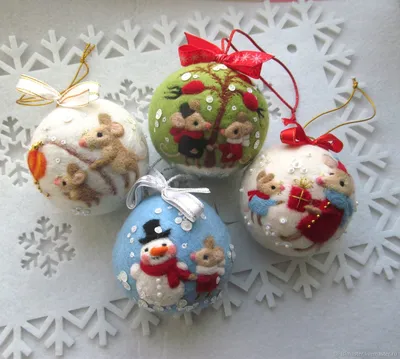 Новогодние шары из шерсти \"Мышки\" – заказать на Ярмарке Мастеров – K2JISRU  | Елочные игрушки, Сегежа
