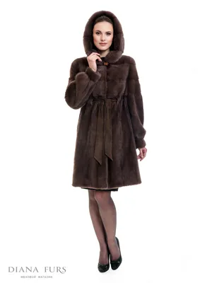 Норковая шуба с внутренним поясом и капюшоном Т1629 - магазин шуб Diana Furs