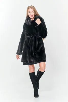 Норковая шуба с поясом Инесса 8008 женская модель цвет черный - купить по  цене 112 000 ₽ в Омске | МЕХАPLAZA Инесса 8008
